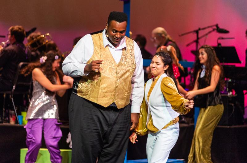 Orsino (Samuel Hines) and Viola (Gabi Silveira) dance it out at the end.