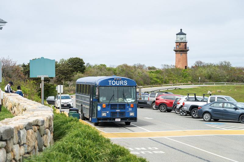 The first of many tour busses at The Aquinnah Circle.
