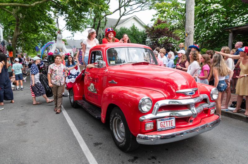 The iconic red Vineyard Gazette truck.