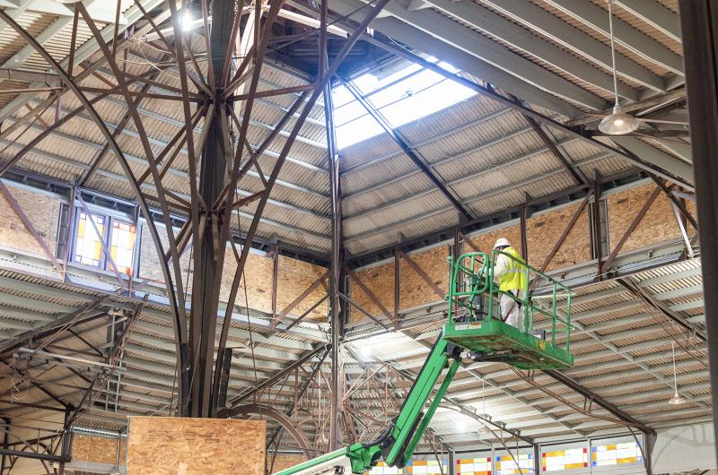 More removed tiles allow light into The Tabernacle.