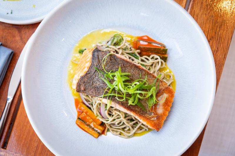 Salmon with soba noodles and mango curry at 9 Craft.