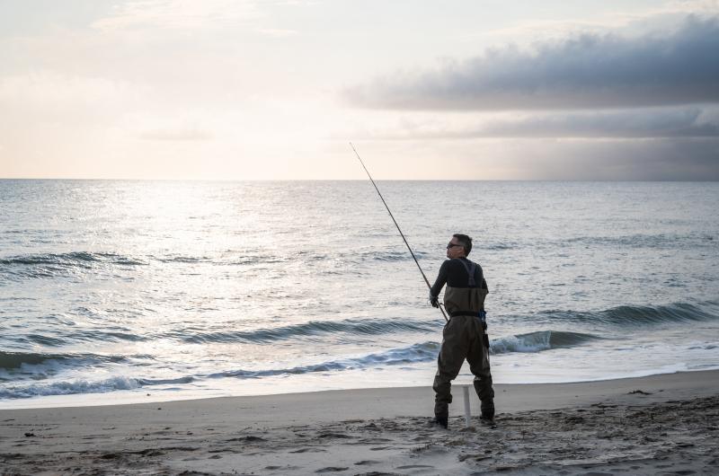 Chunking bait on Moshup's Beach in Aquinnah.