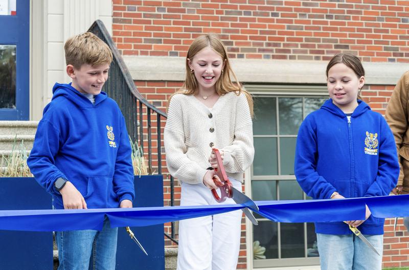 Tisbury school students cut the ribbon.