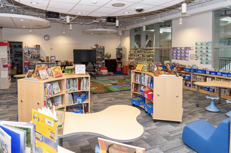Every floor has a library/media center space.