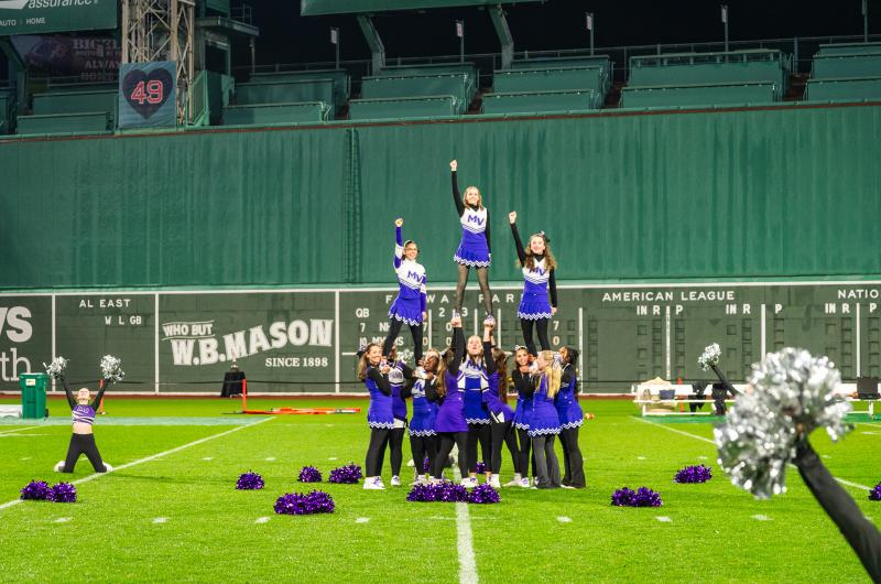MVRHS cheerleaders perform their intricate routine.