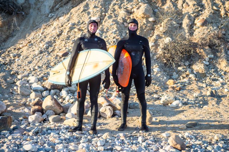 Clyde Smith and Cam Napior about to paddle back out.