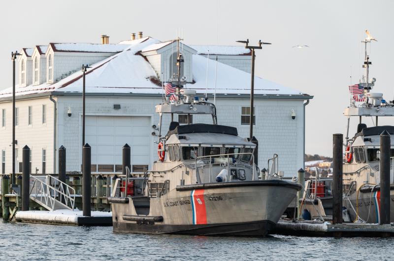 The 47 foot Coast Guard Cutters sit ready by the boat house.