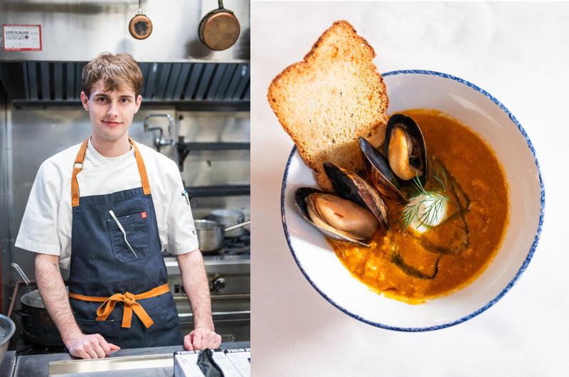 Chef Ryan Scanlon and the fire-roasted cioppino.