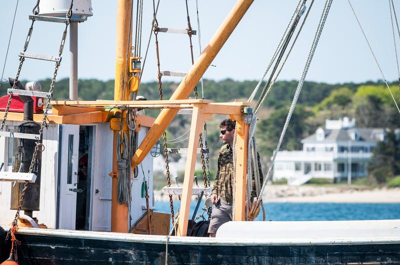 Denny Jason guides Little Lady into Vineyard Haven harbor.