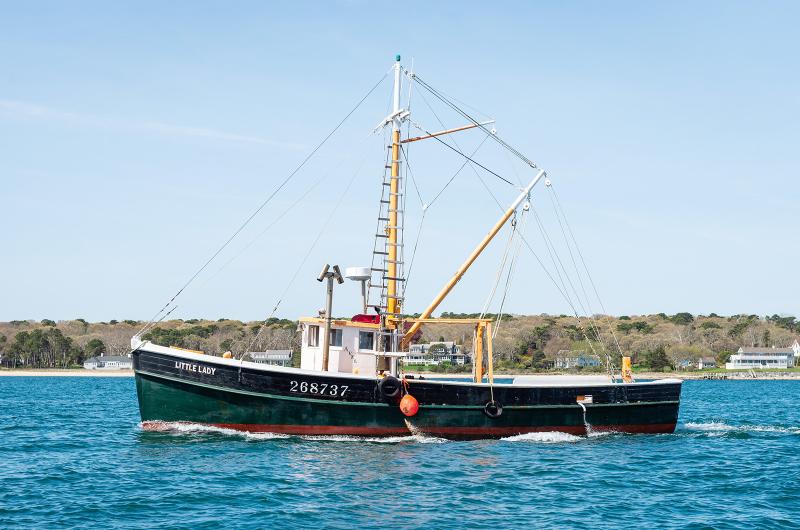 Little Lady approaching Vineyard Haven harbor.