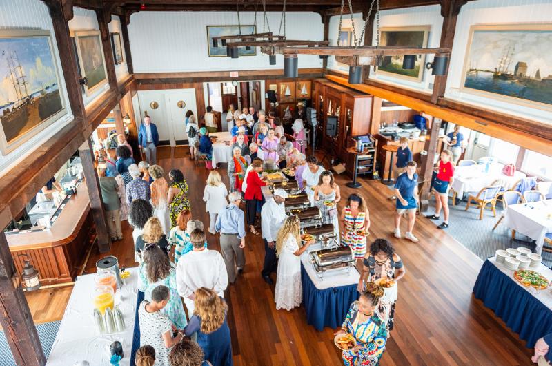 Guests fill the buffet line at the Gospel Brunch.