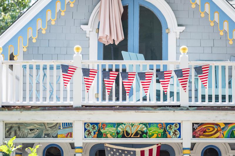 Red, white and blue on Oak Bluffs cottages.