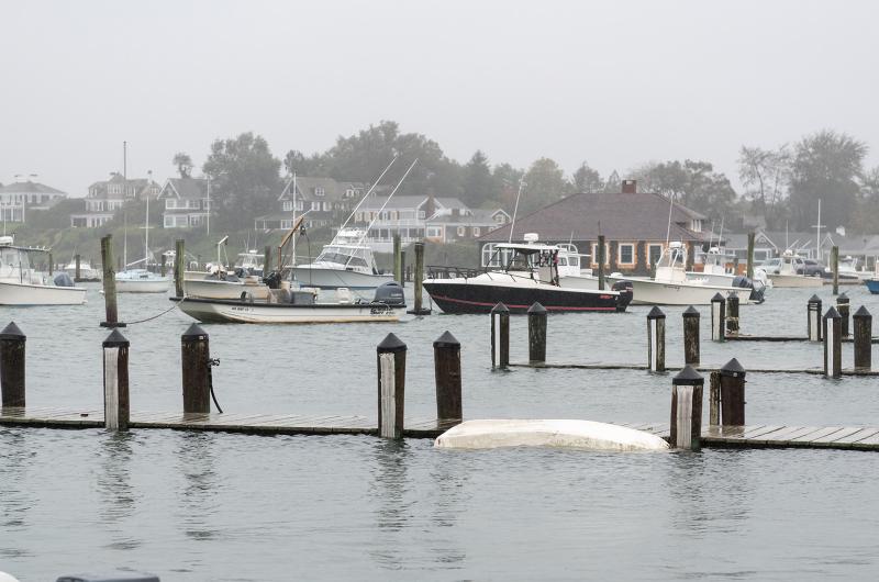An capsized dinghy in Edgartown.