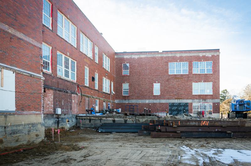 Exterior of the demolition site, former location of the gym.