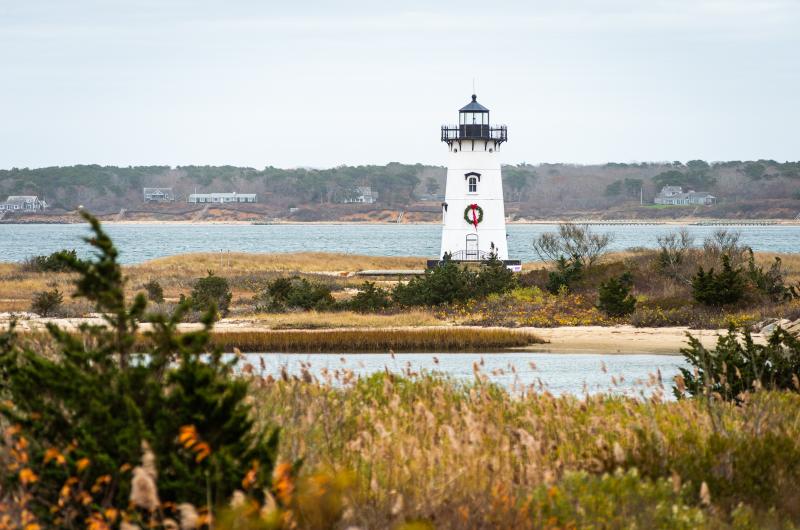 The giant wreath on Edgartown Harbor Light is a yearly staple.